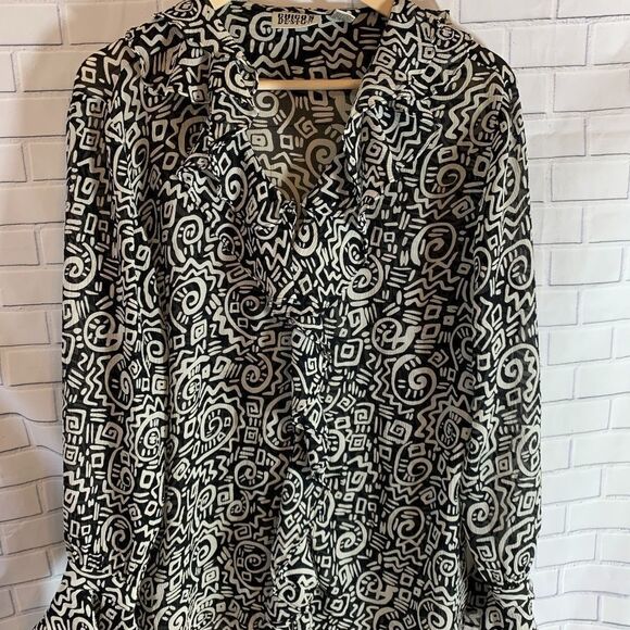 Chico's Black And White Silk Blouse Size 1/M - Picture 1 of 5